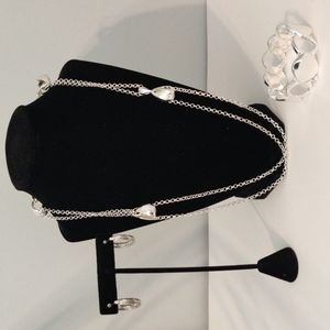 Napier silver tone long chain necklace, earrings and 9W bracelet bundle